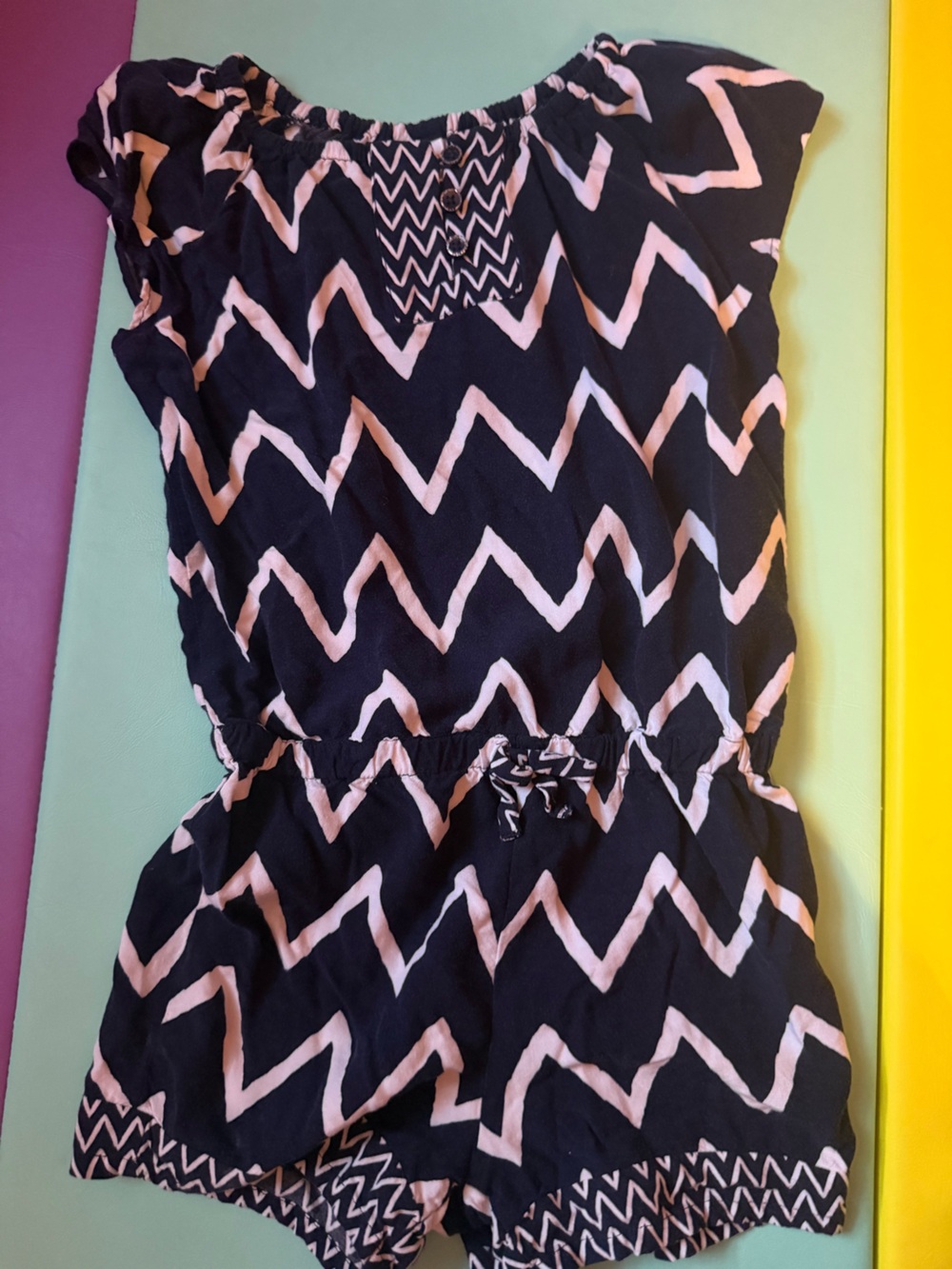 Gymboree Navy and Pink Zigzag One-Piece Romper